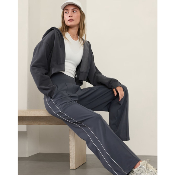 NWT Athleta VENICE HIGH RISE TRACK STRIPE WIDE LEG PANT size Small Granite Blue - Picture 5 of 10